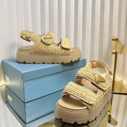 PRA THICK-SOLED SLIDE IN BEIGE RAFFIA