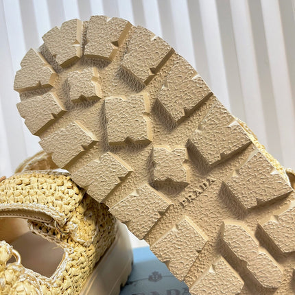 PRA THICK-SOLED SLIDE IN BEIGE RAFFIA