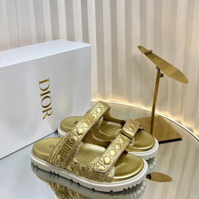 DIORACT SLIDES 25MM IN GOLD PATENT CALFSKIN