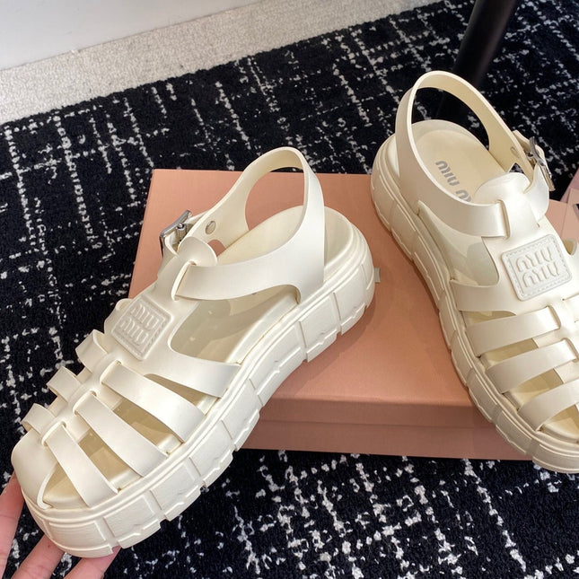 ROMAN THICK-SOLED SANDALS WHITE CREAM CALFSKIN