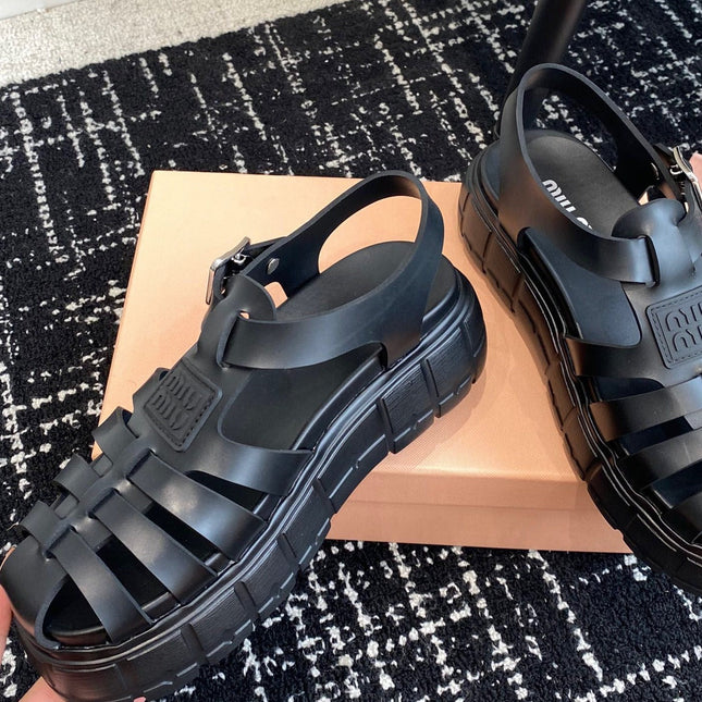 ROMAN THICK-SOLED SANDALS BLACK CALFSKIN