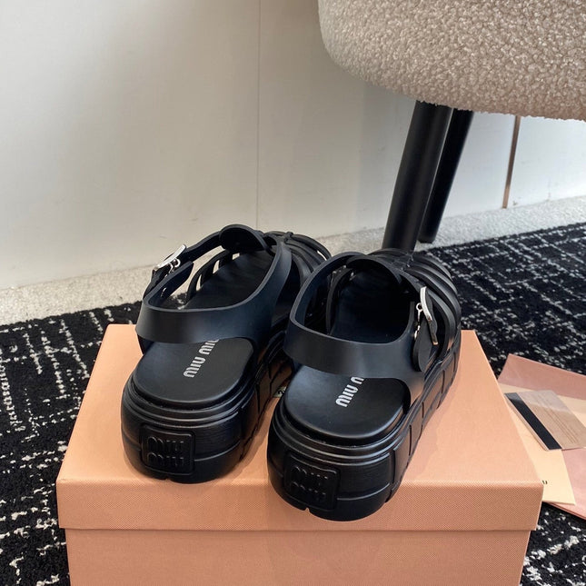 ROMAN THICK-SOLED SANDALS BLACK CALFSKIN