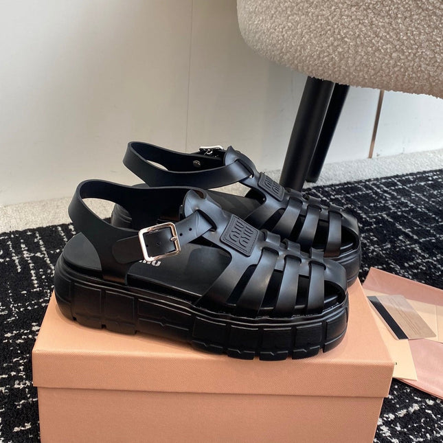 ROMAN THICK-SOLED SANDALS BLACK CALFSKIN