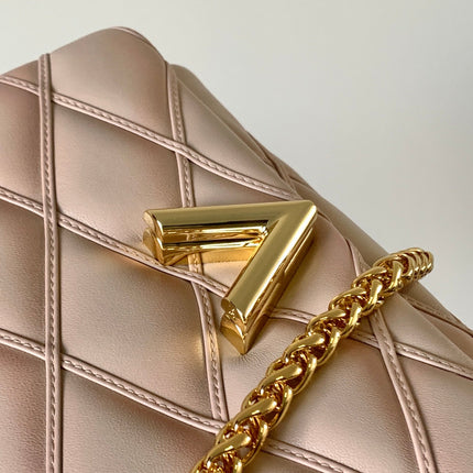 LV 25S GO-14 MM 23 IN LIGHT PINK QUILTED LAMBSKIN GOLD HARDWRE