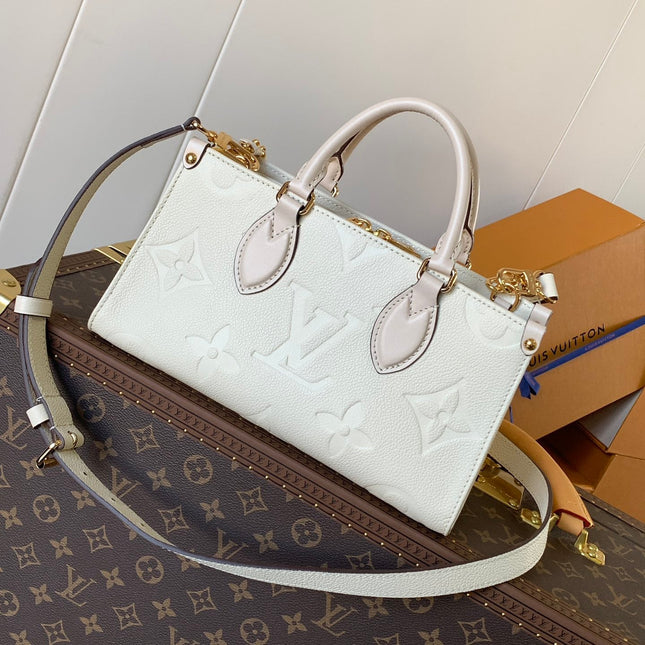 LV 25S ONTHEGO EAST WEST BAG 25 IN CREAM CALFSKIN MONOGRAM EMPREINTE