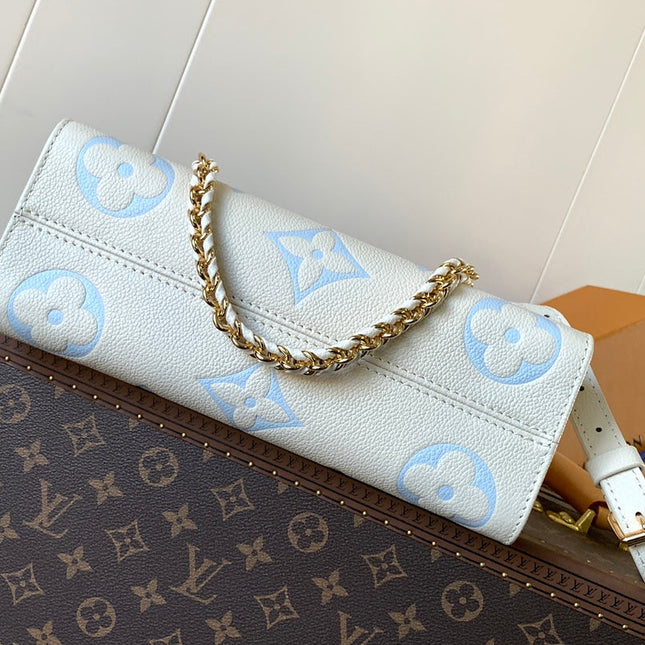 LV 25S ONTHEGO EAST WEST BAG 25 IN WHITE BLUE CALFSKIN MONOGRAM EMPREINTE