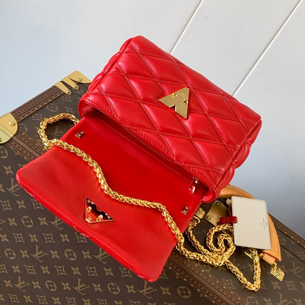 LV 25S GO-14 MM 23 IN CRIMSON RED QUILTED LAMBSKIN GOLD HARDWRE