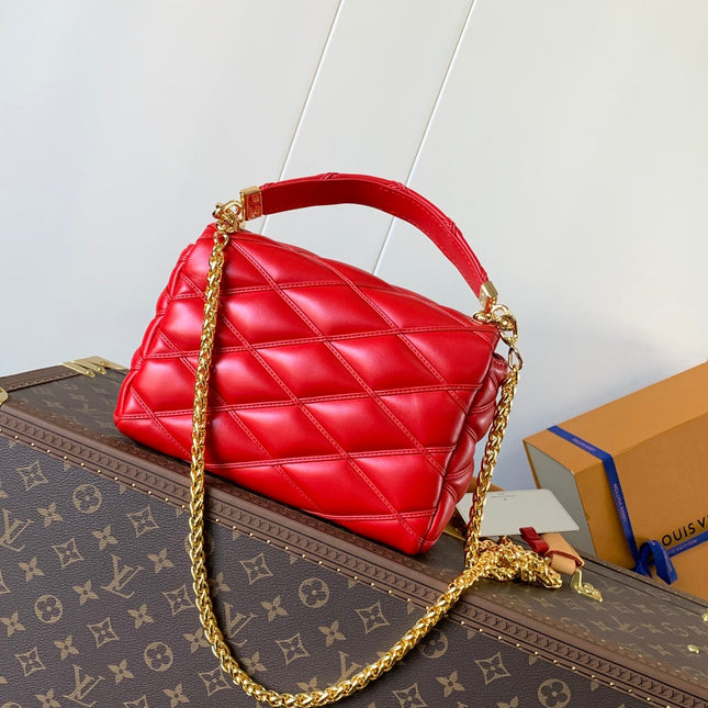 LV 25S GO-14 MM 23 IN CRIMSON RED QUILTED LAMBSKIN GOLD HARDWRE