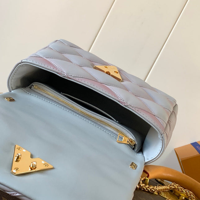 LV 25S GO-14 MM 23 IN LAVENDER GRAY QUILTED LAMBSKIN GOLD HARDWRE