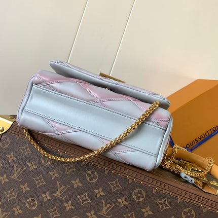 LV 25S GO-14 MM 23 IN LAVENDER GRAY QUILTED LAMBSKIN GOLD HARDWRE