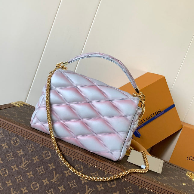 LV 25S GO-14 MM 23 IN LAVENDER GRAY QUILTED LAMBSKIN GOLD HARDWRE
