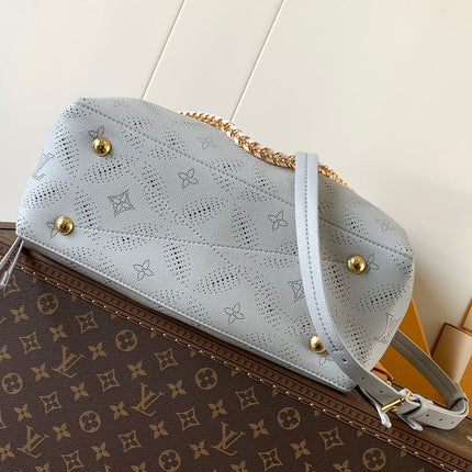 LV 25S BELLA TOTE BAG 32 IN PINK GREY PERFORATED MAHINA CALFSKIN