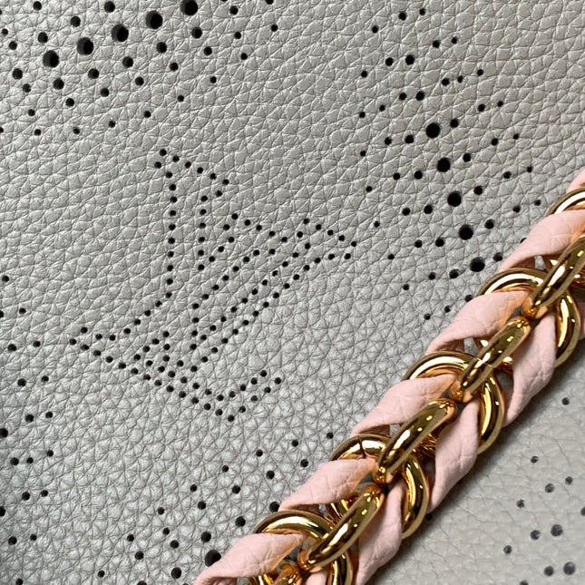 LV 25S BELLA TOTE BAG 32 IN PINK GREY PERFORATED MAHINA CALFSKIN