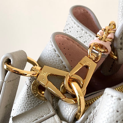 LV 25S BELLA TOTE BAG 32 IN PINK GREY PERFORATED MAHINA CALFSKIN