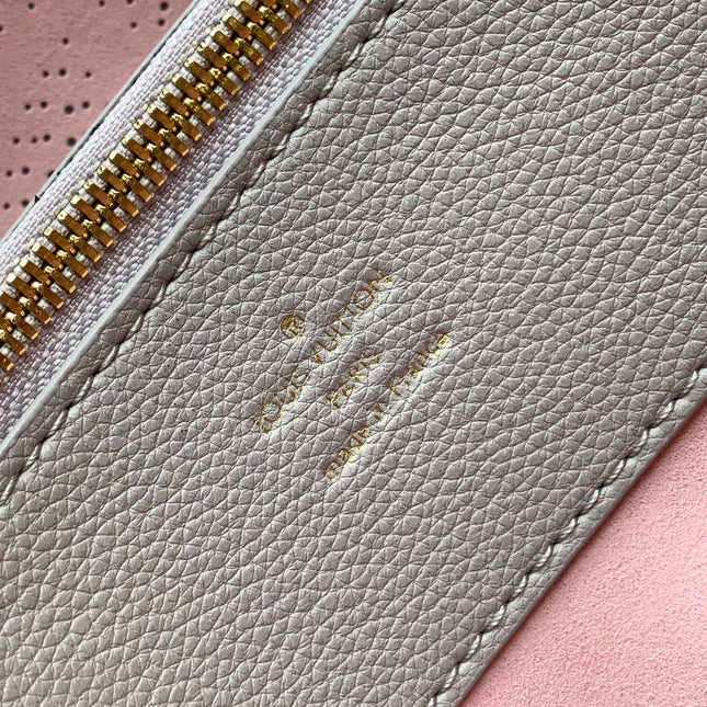 LV 25S BELLA TOTE BAG 32 IN PINK GREY PERFORATED MAHINA CALFSKIN