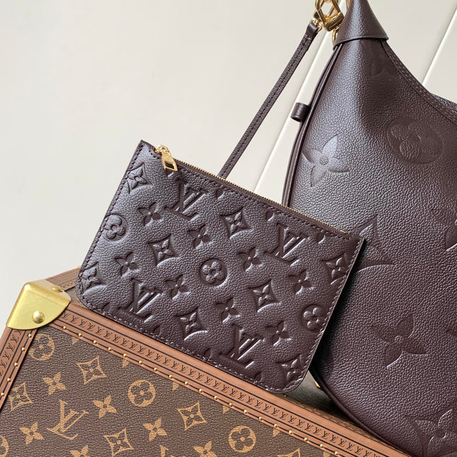 LOOP HOBO 38 IN DARK BROWN MONOGRAM CALFSKIN EMBOSSED LOGO