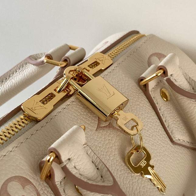 SPEEDY BANDOULIÈRE 21 IN WHITE AND PINK MONOGRAM CANVAS
