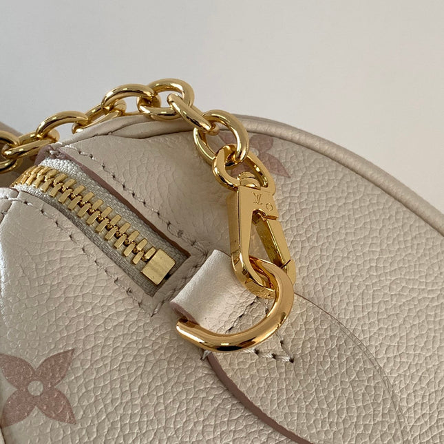 SPEEDY BANDOULIÈRE 21 IN WHITE AND PINK MONOGRAM CANVAS