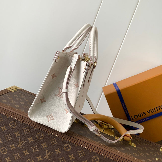 ONTHEGO 25 IN WHITE AND PINK MONOGRAM CALFSKIN