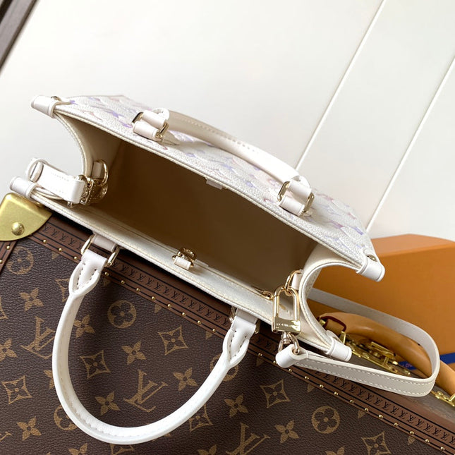LV 25S ONTHEGO PM BAG 25 IN BEIGE DREAM EMBOSSED TEXTURED CALFSKIN