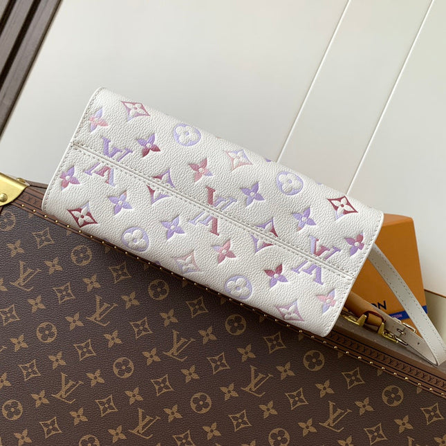LV 25S ONTHEGO PM BAG 25 IN BEIGE DREAM EMBOSSED TEXTURED CALFSKIN