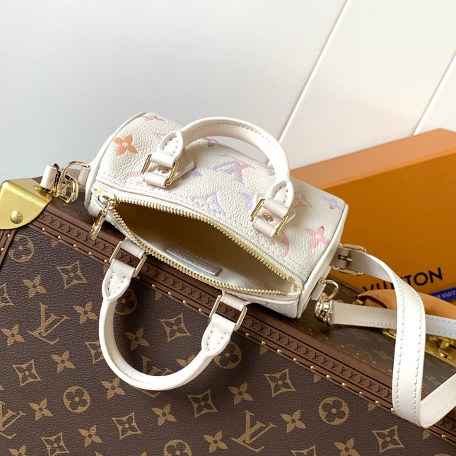 LV 25S NANO SPEEDY 16 IN BEIGE DREAM EMBOSSED TEXTURED CALFSKIN