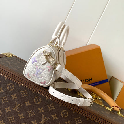 LV 25S NANO SPEEDY 16 IN BEIGE DREAM EMBOSSED TEXTURED CALFSKIN