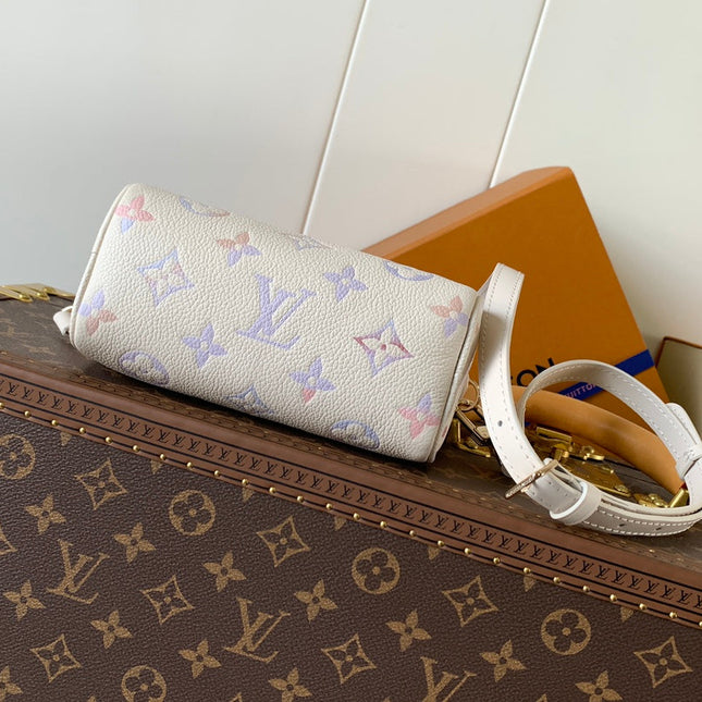 LV 25S NANO SPEEDY 16 IN BEIGE DREAM EMBOSSED TEXTURED CALFSKIN