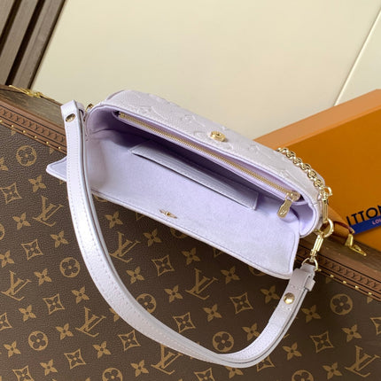 LV 25S WALLET ON CHAIN IVY 23 IN MISTY PURPLE EMBOSSED CALFSKIN TRIM