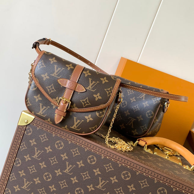 LV 25S DUO BB BAG 19 IN BROWN MONOGRAM COATED CANVAS AND CALFSKIN