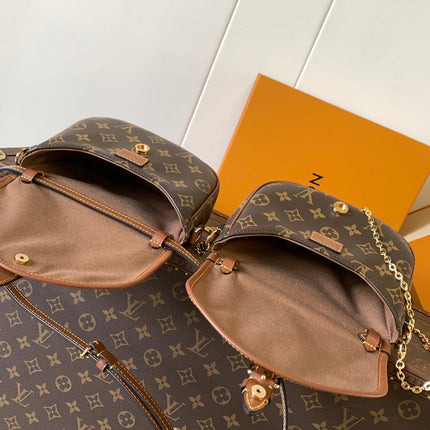 LV 25S DUO BB BAG 19 IN BROWN MONOGRAM COATED CANVAS AND CALFSKIN