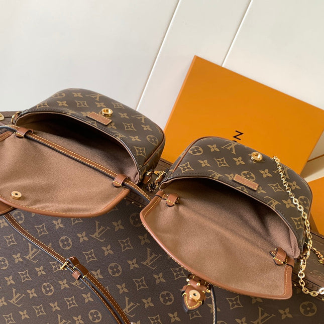 LV 25S DUO BB BAG 19 IN BROWN MONOGRAM COATED CANVAS AND CALFSKIN