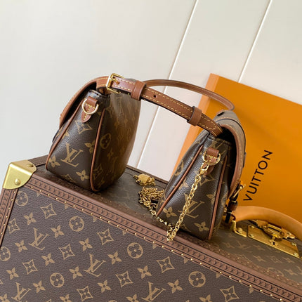 LV 25S DUO BB BAG 19 IN BROWN MONOGRAM COATED CANVAS AND CALFSKIN