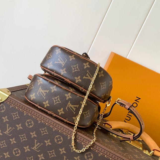 LV 25S DUO BB BAG 19 IN BROWN MONOGRAM COATED CANVAS AND CALFSKIN