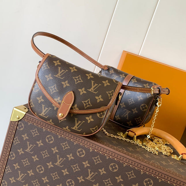 LV 25S DUO BB BAG 19 IN BROWN MONOGRAM COATED CANVAS AND CALFSKIN