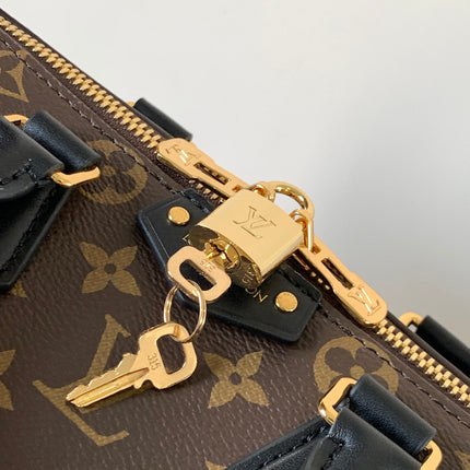 LV 25S SPEEDY TRUNK BAG 27 IN BROWN MONOGRAM COATED CANVAS AND BLACK CALFSKIN