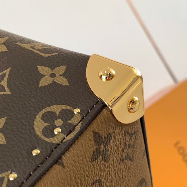 LV 25S SPEEDY TRUNK BAG 27 IN BROWN MONOGRAM COATED CANVAS AND BLACK CALFSKIN