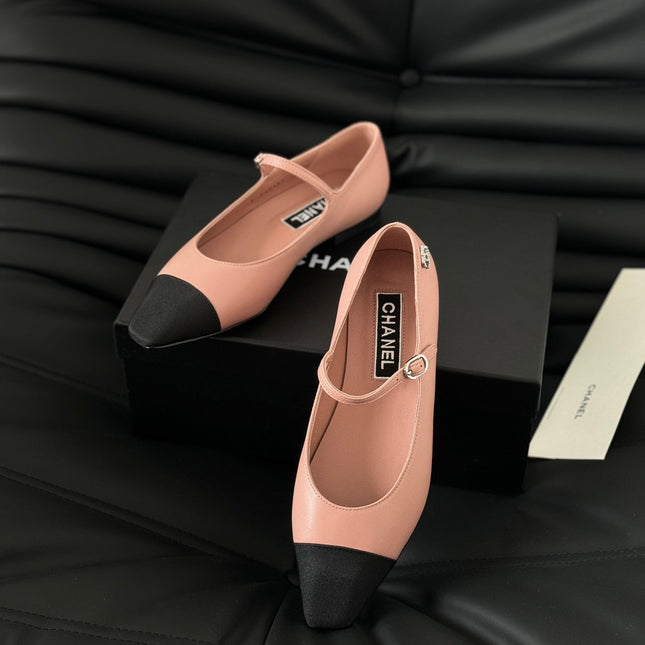 MARY JANE LIGHT PINK MIX BLACK CALFSKIN
