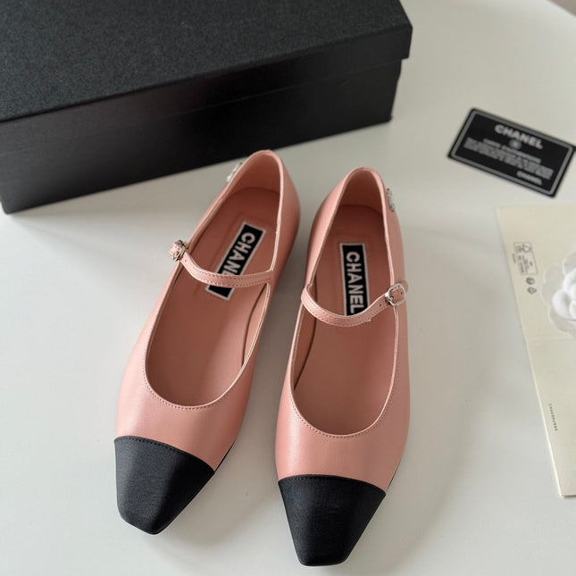 MARY JANE LIGHT PINK MIX BLACK CALFSKIN