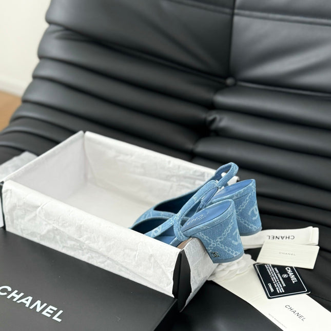 CLASSIC HIGH SLINGBACK CERULEAN BLUE CALFSKIN