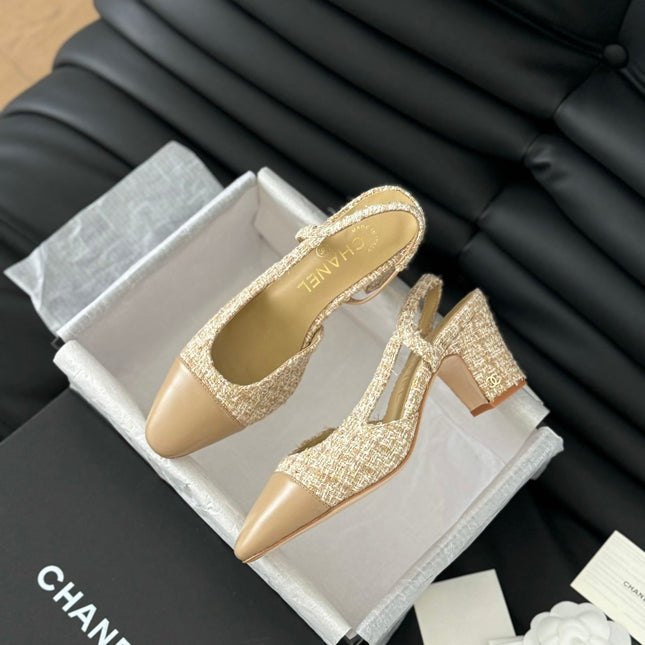 CLASSIC HIGH SLINGBACK CORN YELLOW TWEEDS AND CALFSKIN