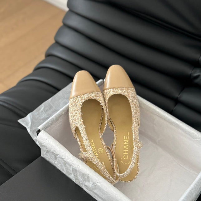 CLASSIC HIGH SLINGBACK CORN YELLOW TWEEDS AND CALFSKIN