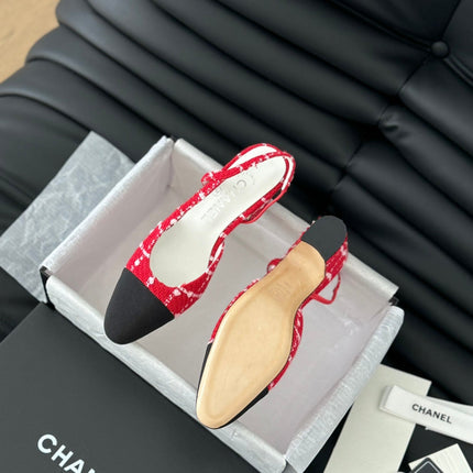 HIGH SLINGBACK IN CHERRY RED TWEED AND BLACK LAMBSKIN