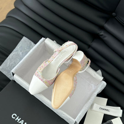 HIGH SLINGBACK IN LIGHT PINK TWEED MIX WHITE LAMBSKIN