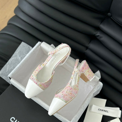 HIGH SLINGBACK IN LIGHT PINK TWEED MIX WHITE LAMBSKIN