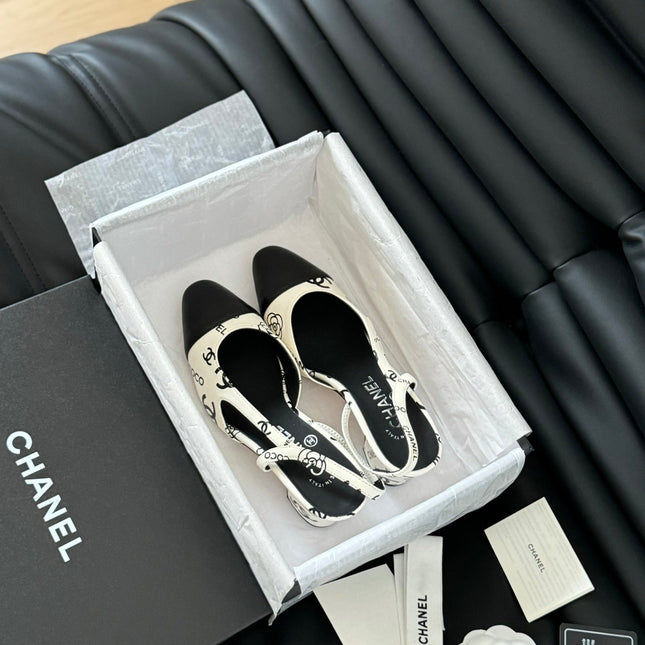 HIGH SLINGBACK IN WHITE MIX BLACK LAMBSKIN