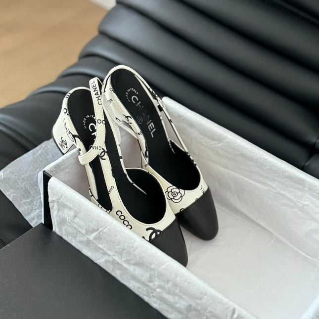 HIGH SLINGBACK IN WHITE MIX BLACK LAMBSKIN