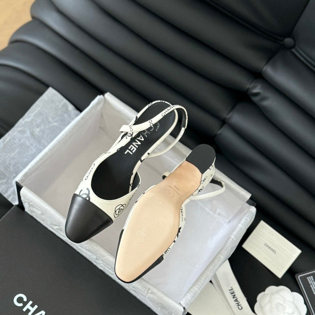 HIGH SLINGBACK IN WHITE MIX BLACK LAMBSKIN