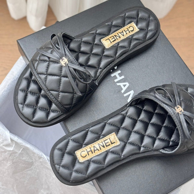 Double C  New Butterfly Button Slippers Black Lambskin