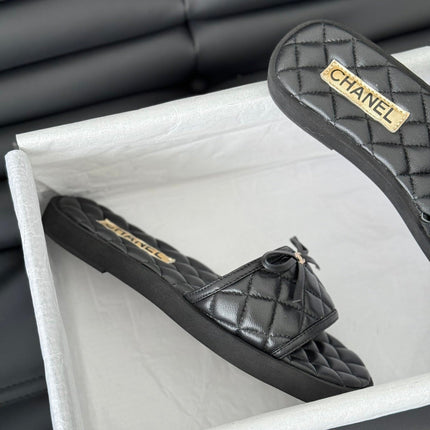 Double C  New Butterfly Button Slippers Black Lambskin